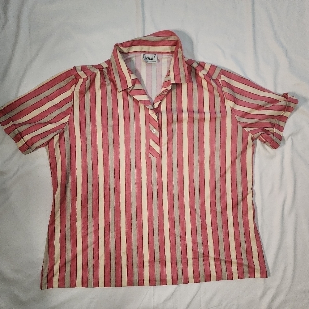 Nikki Striped Stretchy Casual Womens Polo Top